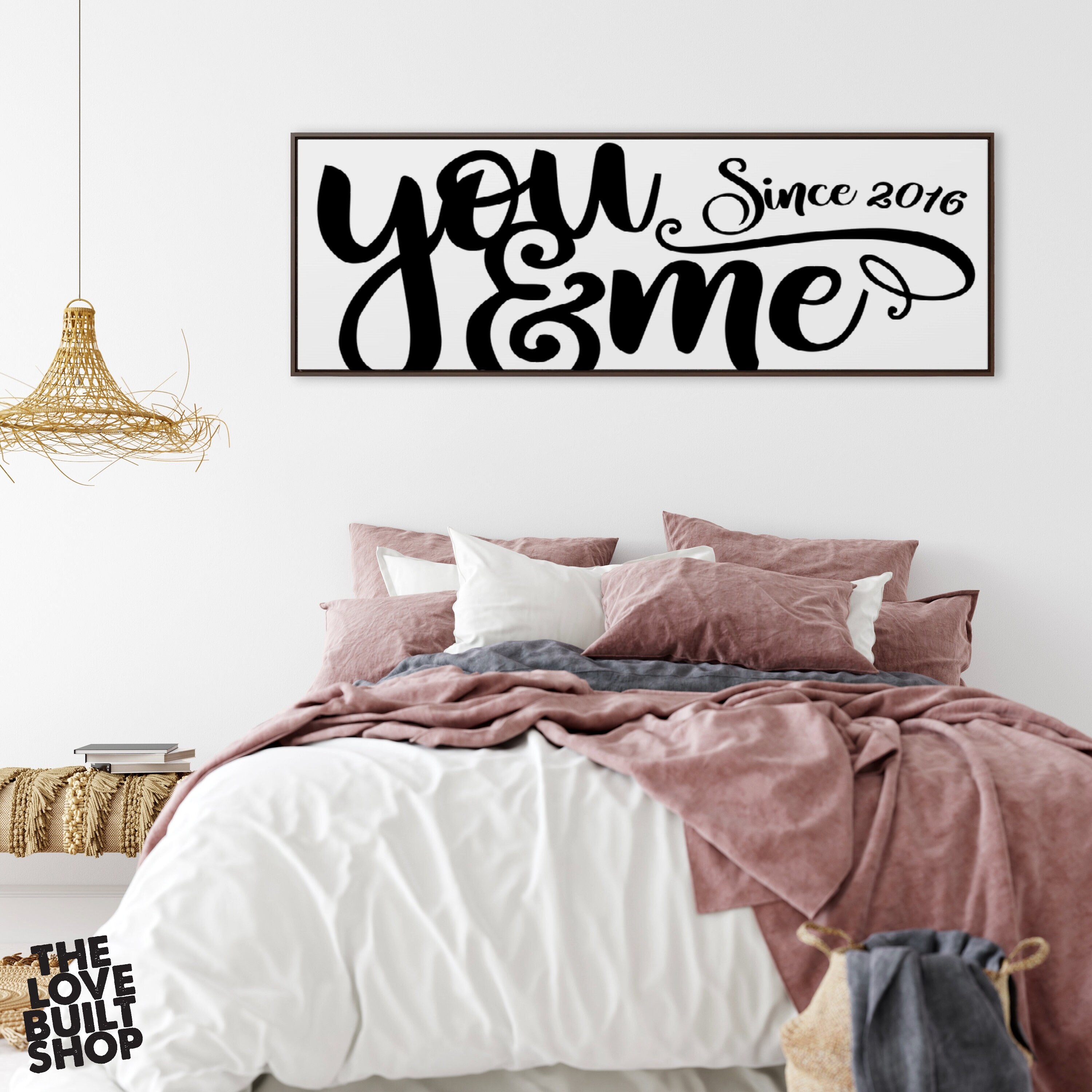 You & Me Framed Canvas Sign for Bedroom Wall Decor Wedding Anniversary Gift Above the Bed Sign, Master Bedroom Decor Spring Home Decor