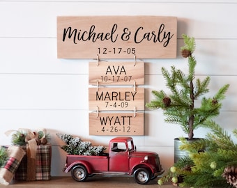 Regalo per la famiglia Targhe per nome di famiglia personalizzate in legno di recupero Regalo di anniversario per lei, regalo per i genitori, regalo per la mamma Regali di Natale personalizzati