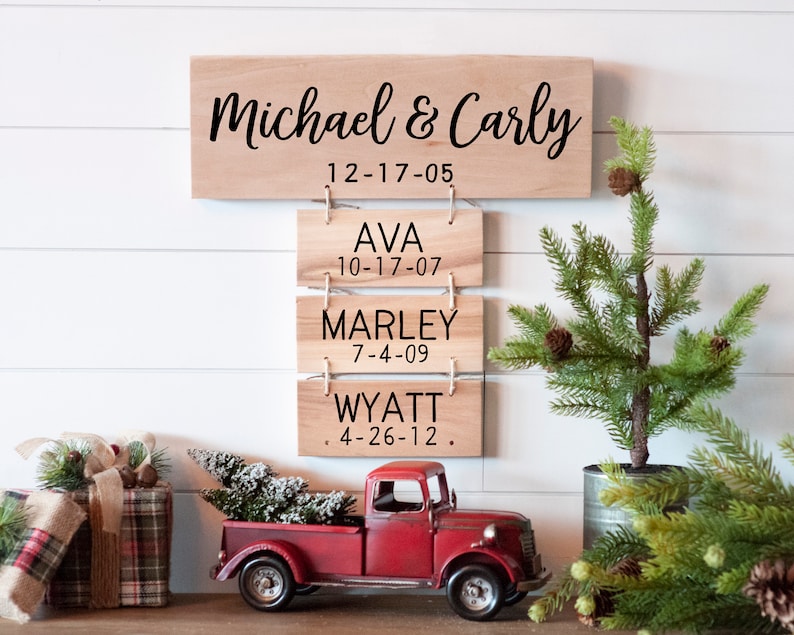 Family Gift Reclaimed Wood Custom Family Name Signs Anniversary Gift for Her Gift for Parents Gift for Mom Personalized Spring Home Decor image 1