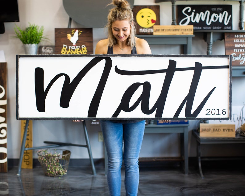 Last name wall decor Personalized wood wall art Modern Etsy