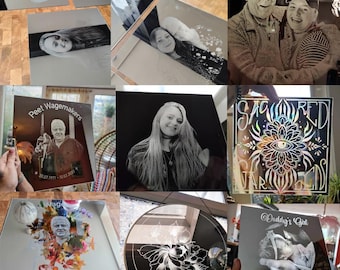 MIROIR GRAVÉ PERSONNALISÉ carré 30 x 30 cm fabriqué sur commande. Portraits personnalisés | logotypes | texte | idées cadeaux