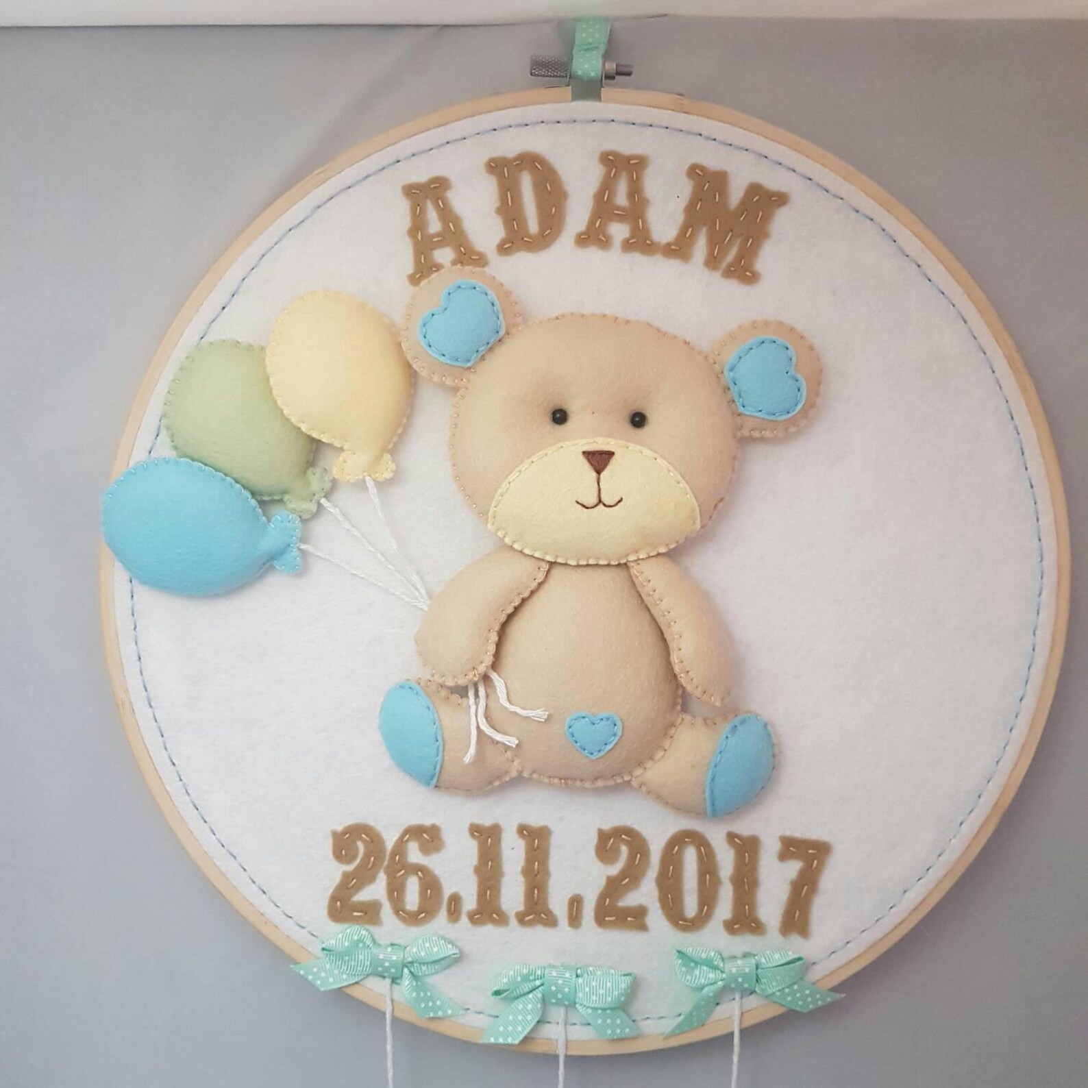 Baby Mobile Hoop Art Teddy Bear Personalised Gift Home Etsy