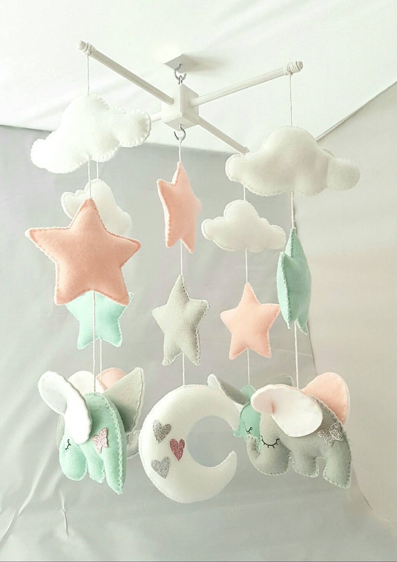 Baby Cot Mobile Elephant Cot Mobile Nursery Devor Crib Etsy