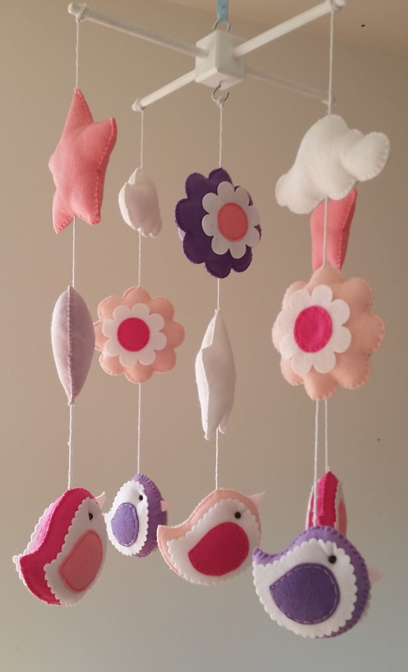 Purple Baby Cot Mobile Birds and Flowers Cot Mobile Pink Etsy UK