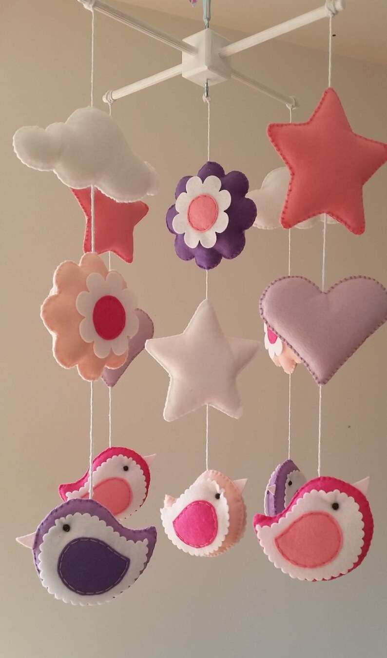 Purple Baby Cot Mobile Birds and Flowers Cot Mobile Pink Etsy UK