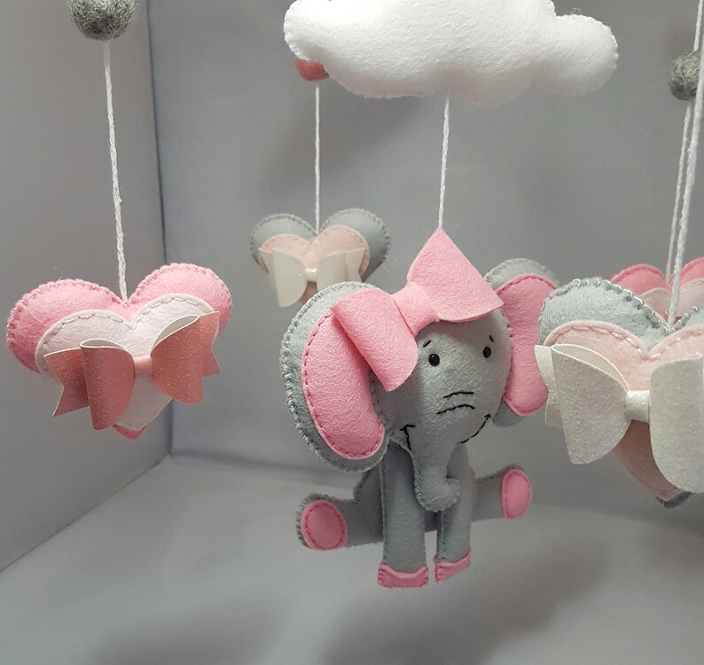 Baby Cot Mobile Elephant Mobile Hearts and Bows Mobile Etsy UK
