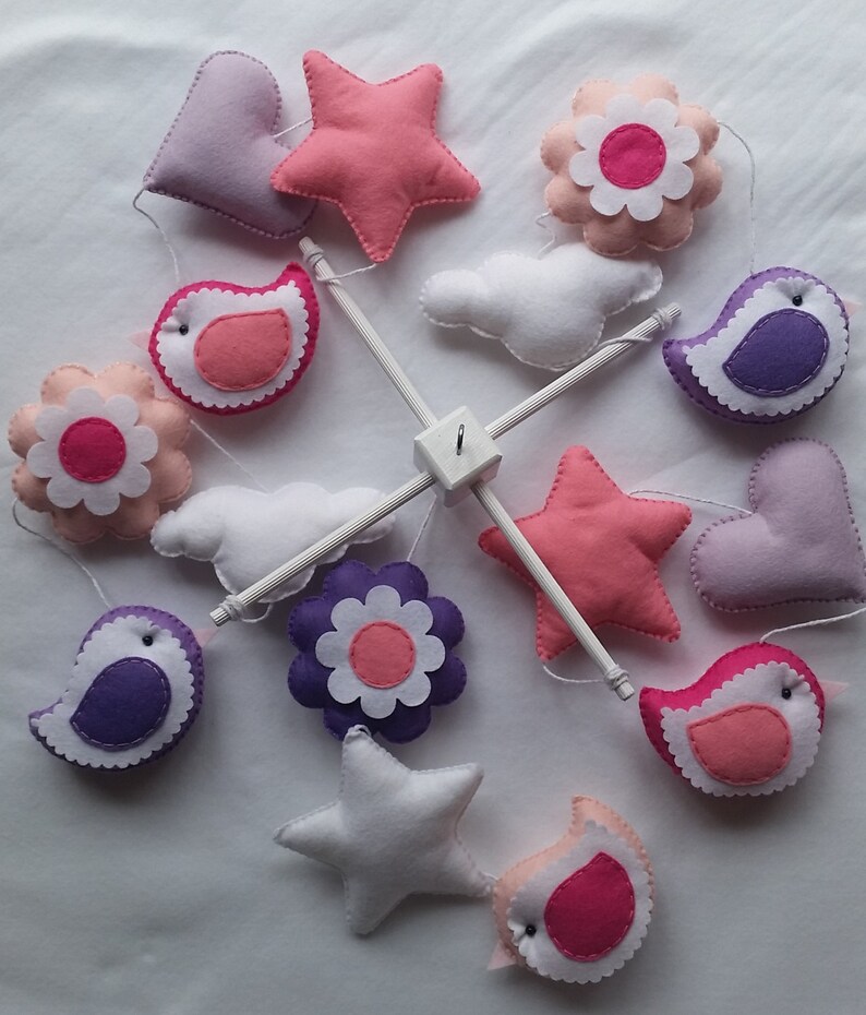 Purple Baby Cot Mobile Birds and Flowers Cot Mobile Pink Etsy UK