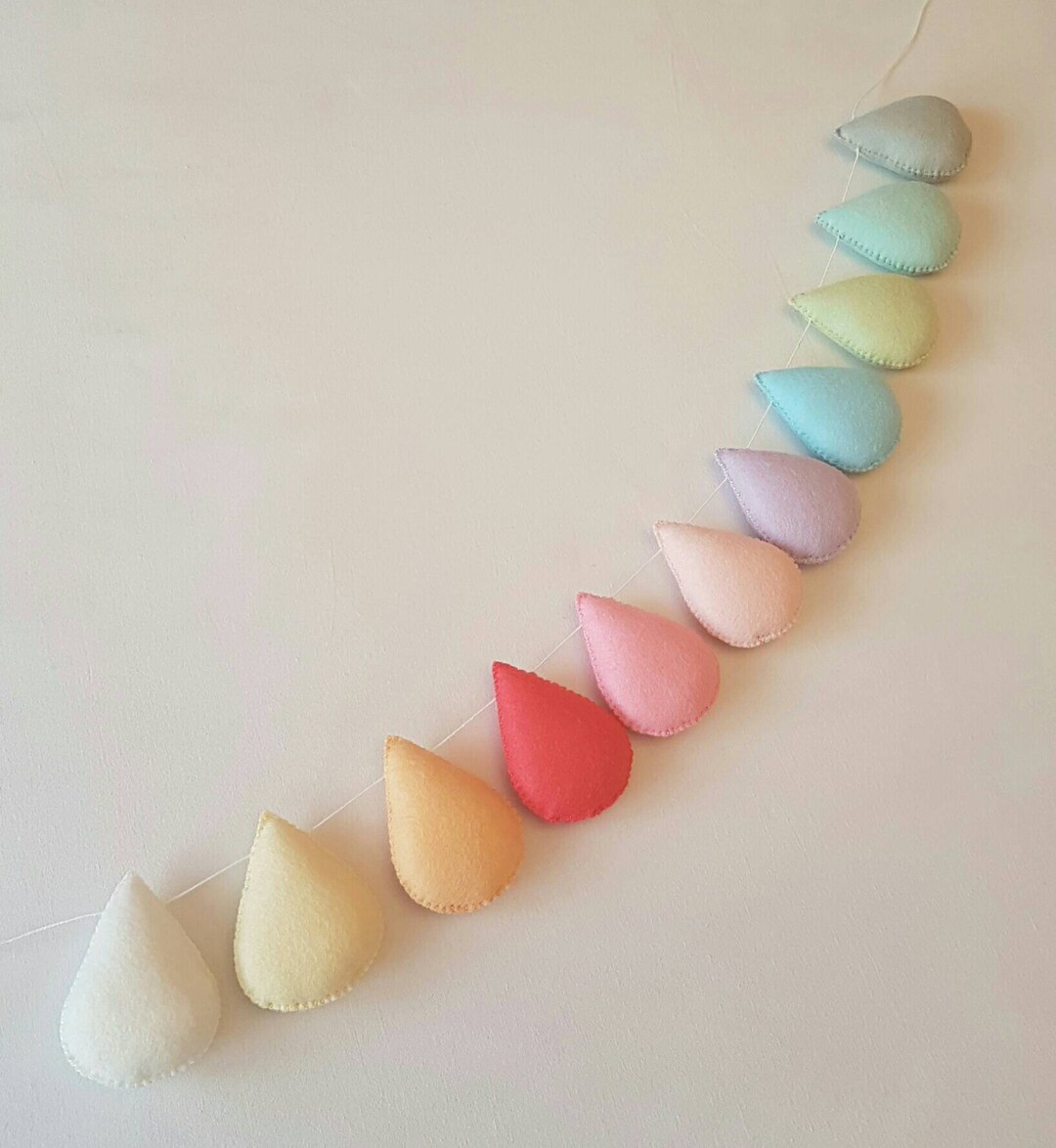 Scandi Raindrop Garland, Pastel Rainbow Garland, Rainbow Droplet