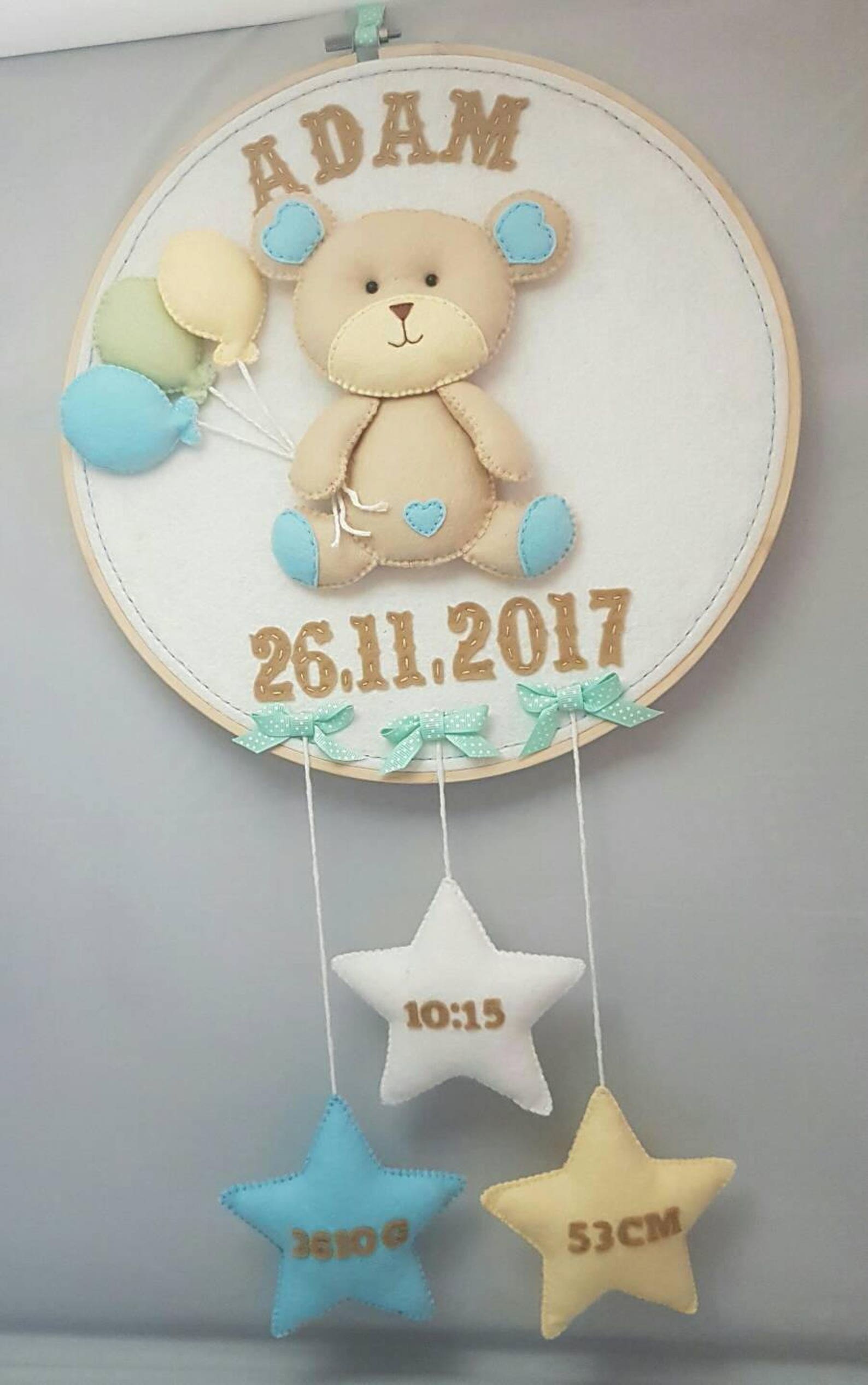 Baby Mobile Hoop Art Teddy Bear Personalised Gift Home Etsy