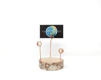 Family Photo or Card Display/Natural birch and copper photo holder