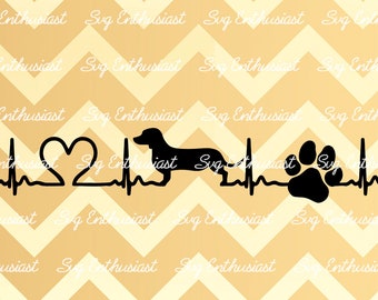 Dachshund SVG, Dachshund Heartbeat SVG, Dog silhouette SvG, Heart SvG, Wiener SVG, Iron on file, Cuttable file, Cricut, Dxf, Vinyl, Cut File