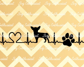 Chihuahua SVG, Chihuahua Heartbeat SVG, Dog silhouette SVG, Heart SvG, Iron on file, Cuttable file, Cricut, Dxf, Vinyl, Cut File, Clip Art,