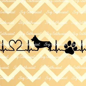 Corgi SVG, Corgi Heartbeat SVG, Dog silhouette SVG, Heart SvG, Iron on file, Cuttable file, Cricut, Dxf, Vinyl, Cut File, Clip Art,