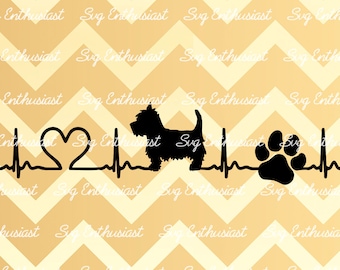 Westie SVG, White Terrier Heartbeat SVG, Dog silhouette SVG, Heart SvG, Iron on file, Cuttable file, Cricut, Dxf, Vinyl, Cut File, Clip Art