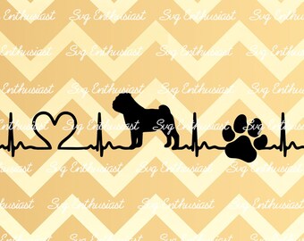 Pug SVG, Pug Heartbeat SVG, Dog silhouette SVG, Heart SvG, Iron on file, Cuttable file, Cricut, Dxf, Vinyl, Cut File, Clip Art
