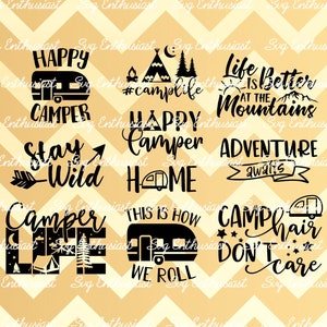 10 Camping Sayings Discount bundle SVG, Camper SVG, Caravane SVG, Cuttable files, Iron on file, Cricut, Dxf,