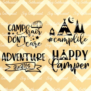 Camper bundle SVG, Camping SVG, Camp hair don't care SVG, Camplife SvG, Cuttable files, Iron on file, Cricut, Dxf,