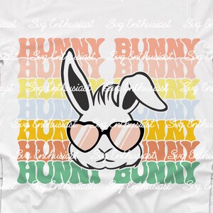 Stacked groovy Hunny bunny SVG, Easter bunny SVG, Retro Easter Svg, Bunny wearing heart sunglasses SVG, Iron on file, png sublimation