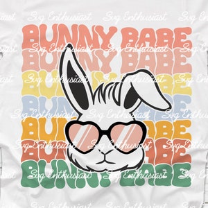 Stacked groovy bunny babe SVG, Easter bunny SVG, Retro Easter Svg, Bunny wearing heart sunglasses SVG, Cricut, Iron on file, png sublimation