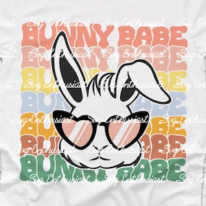 Stacked groovy bunny babe SVG, Easter bunny SVG, Retro Easter Svg, Bunny wearing heart sunglasses SVG, Cricut, Iron on file, png sublimation