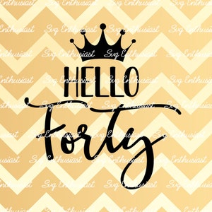 Hello Forty SVG, quarantesimo SVG, 40th Birthday Svg, 40 & Fabulous Svg, Crown Svg Cut Files, Clip Art, Vector, Svg Sayings