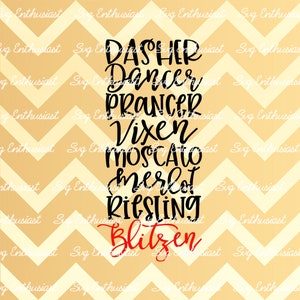 Dasher dancer prancer wine SVG, Funny christmas SVG, Booze SVG, Iron on file, Cuttable file, Instant download