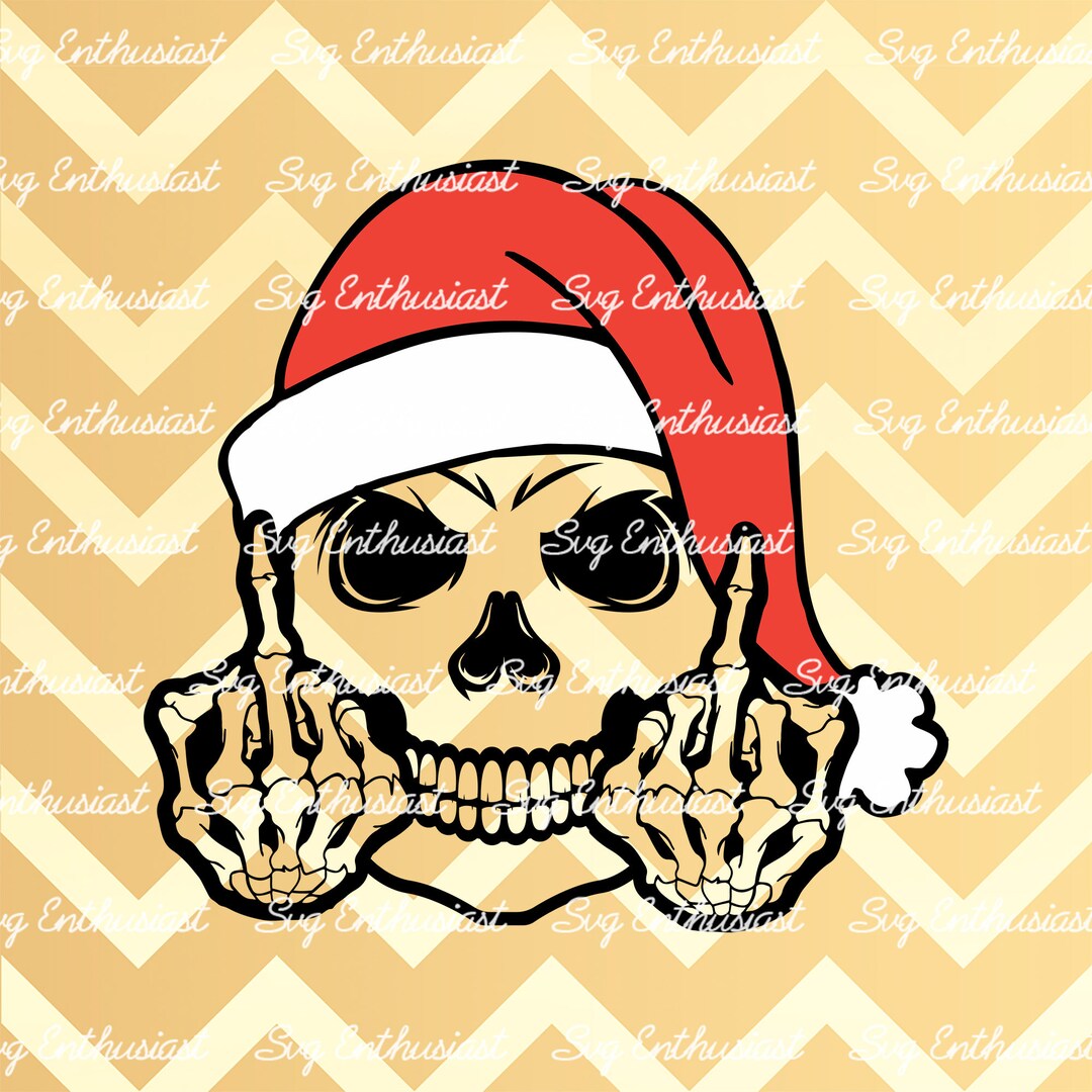 Christmas Skull SVG, Skeleton Santa Hat SVG, Middle Finger