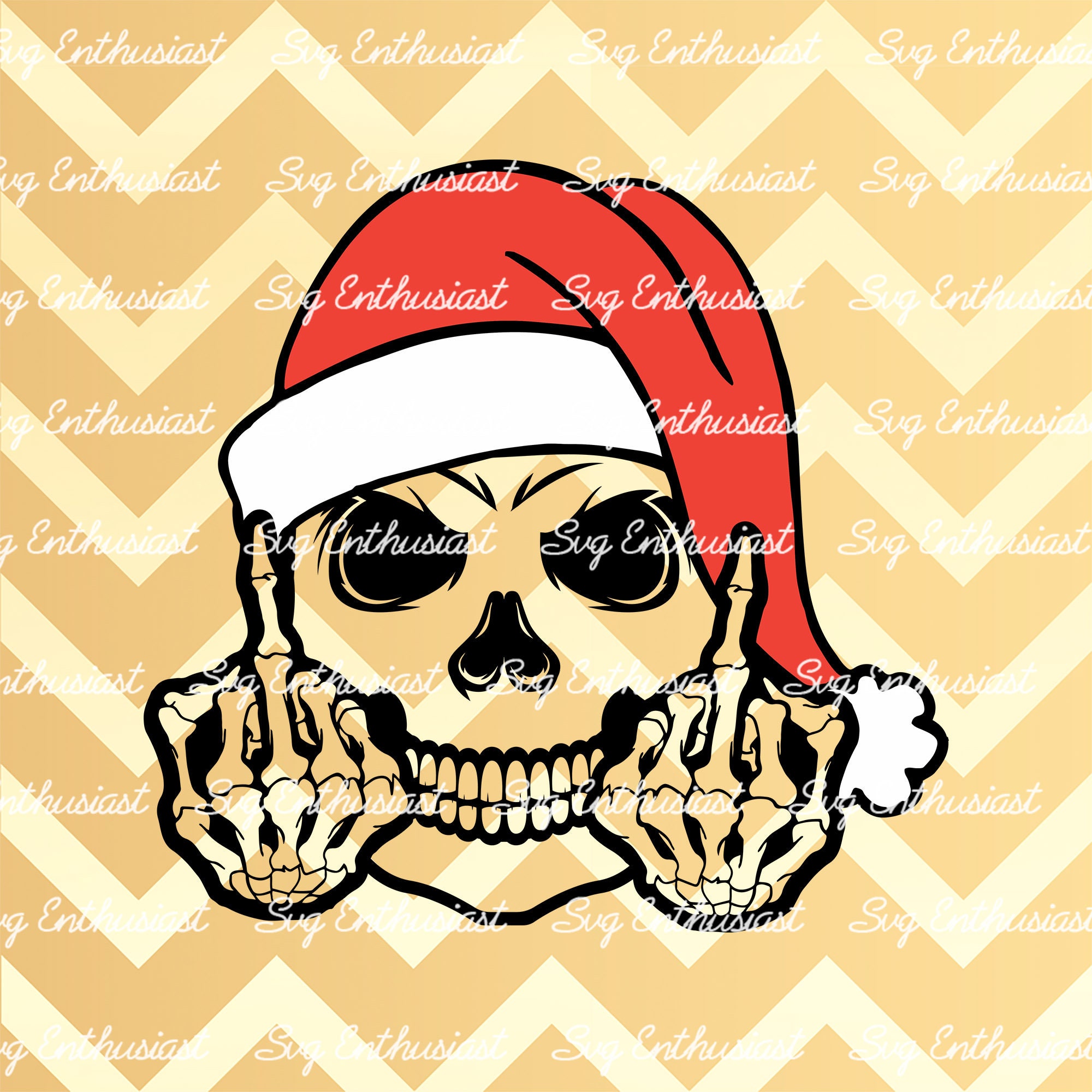 Christmas Skull SVG, Skeleton Santa Hat SVG, Middle Finger