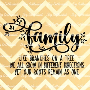 Family like branches on a tree we all grow in different directions yet our roots remain as one SVG, Family sign SVG, Iron on file, Cut file