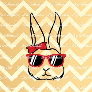 Cool bunny SVG, Happy Easter Svg, Easter Svg, Sunglasses bunny Svg, Bow SVG, Cricut Explore, Cuttable Vector file, Iron on file, Vinyl svg