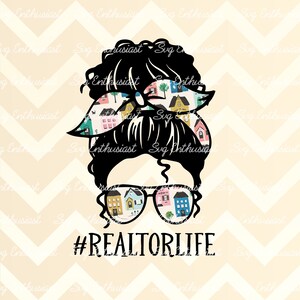 Realtor life curly hair PNG, Realtor mom PNG digital download, Realtor Ready to press sublimation transfer, curly bun and glasses design