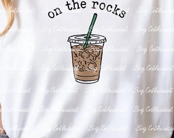 „On the rocks“ SVG, Lustiger Eiskaffee PNG, Bügelbilddatei