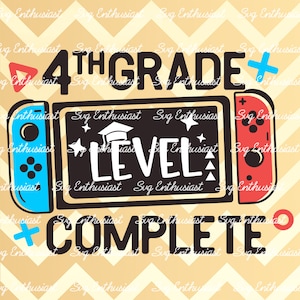 4th Grade niveau compleet SVG, Gamer boy SVG, 4e grader afstuderen Svg, Iron on file, Gaming svg, Graduate png sublimatie