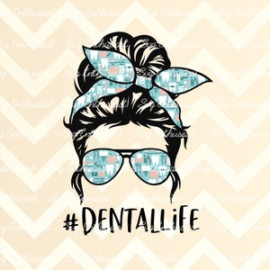 Vida dental PNG, Cráneo dental PNG descarga digital, Dentista Listo para presionar la transferencia de sublimación, Moño desordenado y diseño de gafas