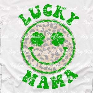 Leopard Lucky mama smile PNG, St Patrick Sublimation, Distressed Lucky png sublimation, Instant download, Retro st Patrick's day png print