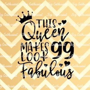 This Queen makes 99 look Fabulous SVG, 99th SVG, Ninety-ninth SVG, 99th Birthday Svg, 99 & Fabulous Svg, Clip Art, Vector, Svg Saying