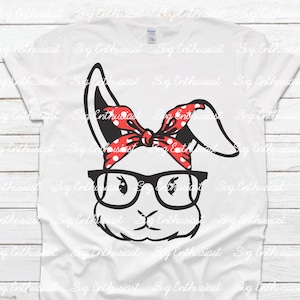 Cute bunny with bandana SVG, Easter SVG, Bunny wearing Glasses SVG, Iron on file, png sublimation