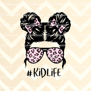 Pink leopard Kid life PNG, Kid skull PNG digital download, Kid Ready to press sublimation transfer, Kid life Space buns and glasses design,