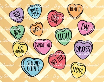 Anti Valentines SVG Bundle, Candy Hearts svg, Conversation hearts SVG, Iron on file, Cut file for personal and commercial use