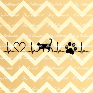 Cat SVG, Cat Heartbeat SVG, Paw SVG, Cat Heart SvG, Cat lover svg, Iron on file, Cuttable file, Cricut, Dxf, Cut File