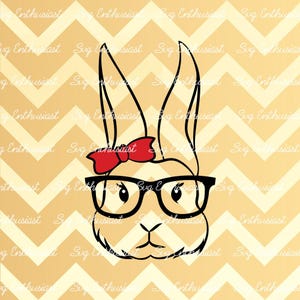 Cute bunny SVG, Happy Easter Svg, Easter Svg, Geek bunny Svg, Bow SVG, Cricut Explore, Cuttable Vector file, Iron on file, Vinyl svg file