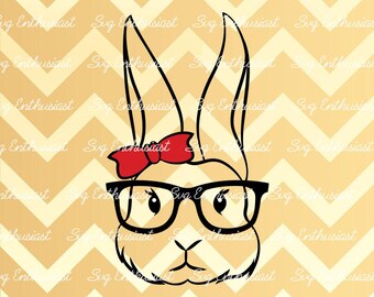 Cute bunny SVG, Happy Easter Svg, Easter Svg, Geek bunny Svg, Bow SVG, Cricut Explore, Cuttable Vector file, Iron on file, Vinyl svg file