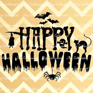 Happy Halloween SVG, Halloween svg, Bat Svg, Halloween cut file, Ghost svg, Black cat svg, PNG, Vinyl, EPS, Dxf, Cut Files, Clip Art, Vector