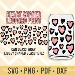 Impressão de leopardo em formato de coração svg libbey 16 onças pode vidro svg arquivo de corte, Valentine pode embrulhar arquivos para cricut, Cheetah pode embrulhar