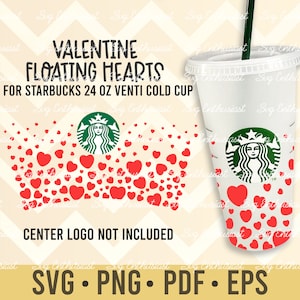 Floating hearts Starbucks Cup Svg, Valentine's day Full Wrap, Valentine Starbucks Venti Cold Cup 24 Oz, Acrylic Cold Cup