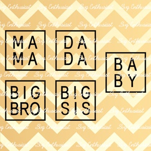 Mama - Dada - grote broer - grote zus - baby SVG, Vaderdag SVG, Familie shirts, Cricut Explore, Cuttable bestand, IJzer in het bestand