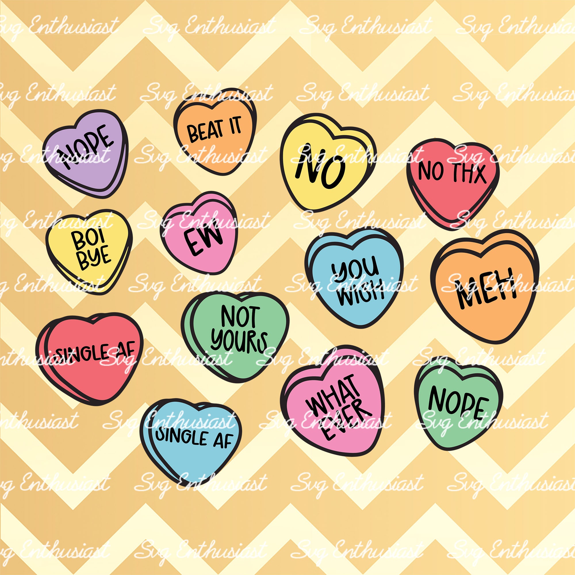 Candy Hearts Svg Bundle, Anti Valentine's Day Heart Svg, Conversation ...