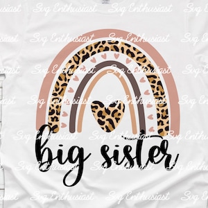 Boho Leopard Regenbogen große Schwester PNG, Schwester Sublimation digitaler Download, Leopard Gepard Druck