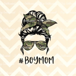 Boy mom messy bun PNG, Mom of boys PNG digital download, Ready to press sublimation transfer, Messy bun and glasses design,