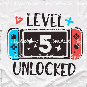 Level 5 Unlocked Birthday SVG, 5th Birthday Gamer Svg, 5 Jahre Altes Geburtstagsshirt Svg, Kinder Svg, Digitale Datei für Cricut und Sublimation